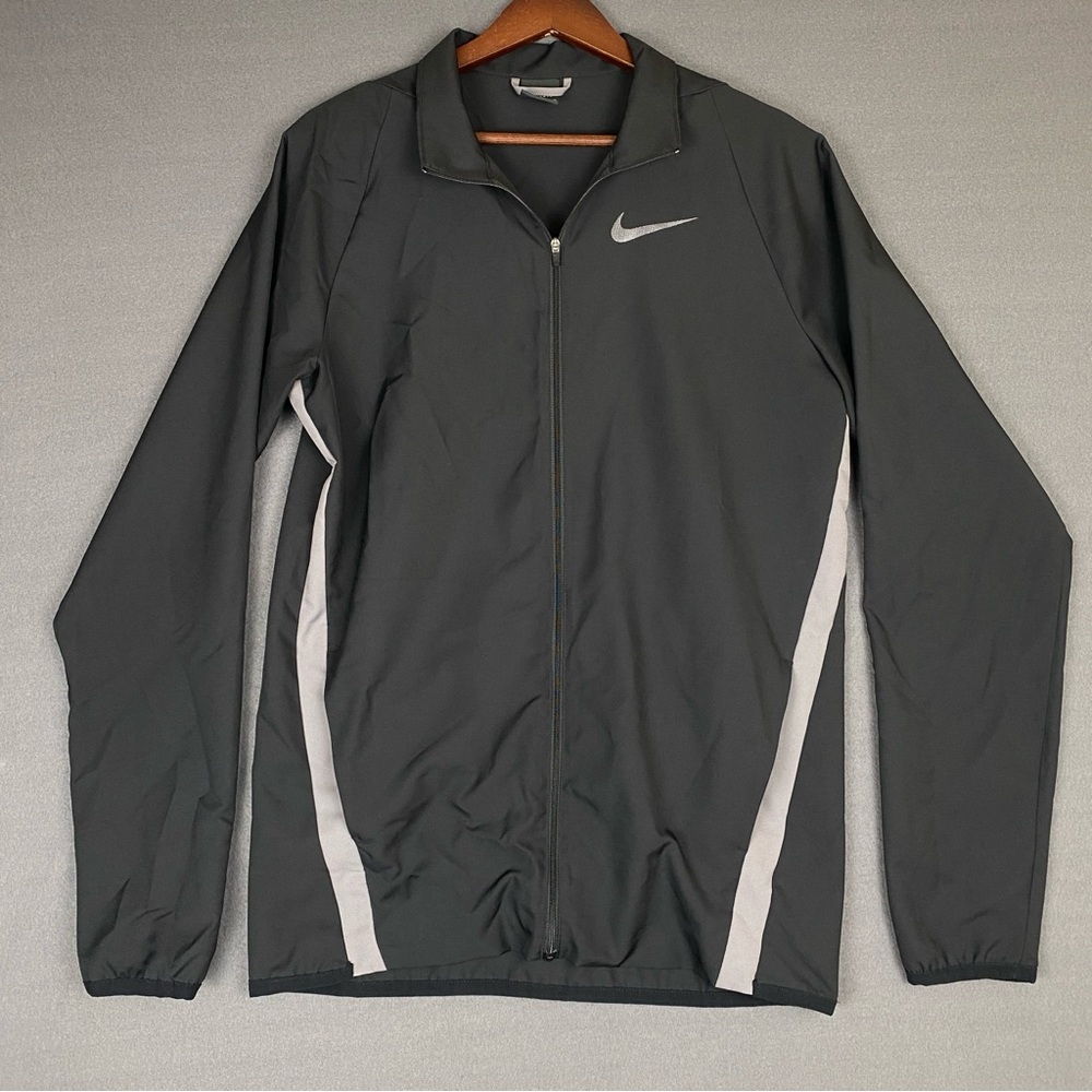 Nike Dri-Fit Track Jacket Mens S Tall‎ Black Full Zip Swoosh Athletic Blokecore